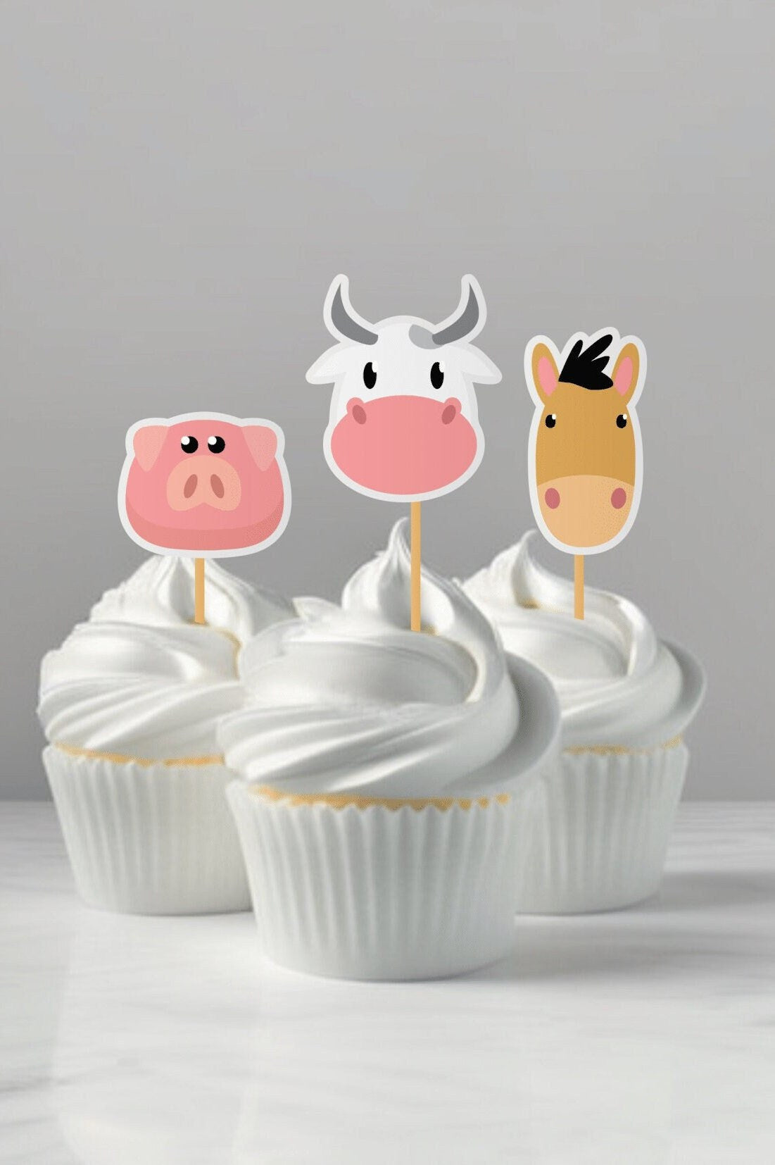 Cute farm animals cupcake toppers for kids/adult birthday parties/school bake sale. Set of 10+