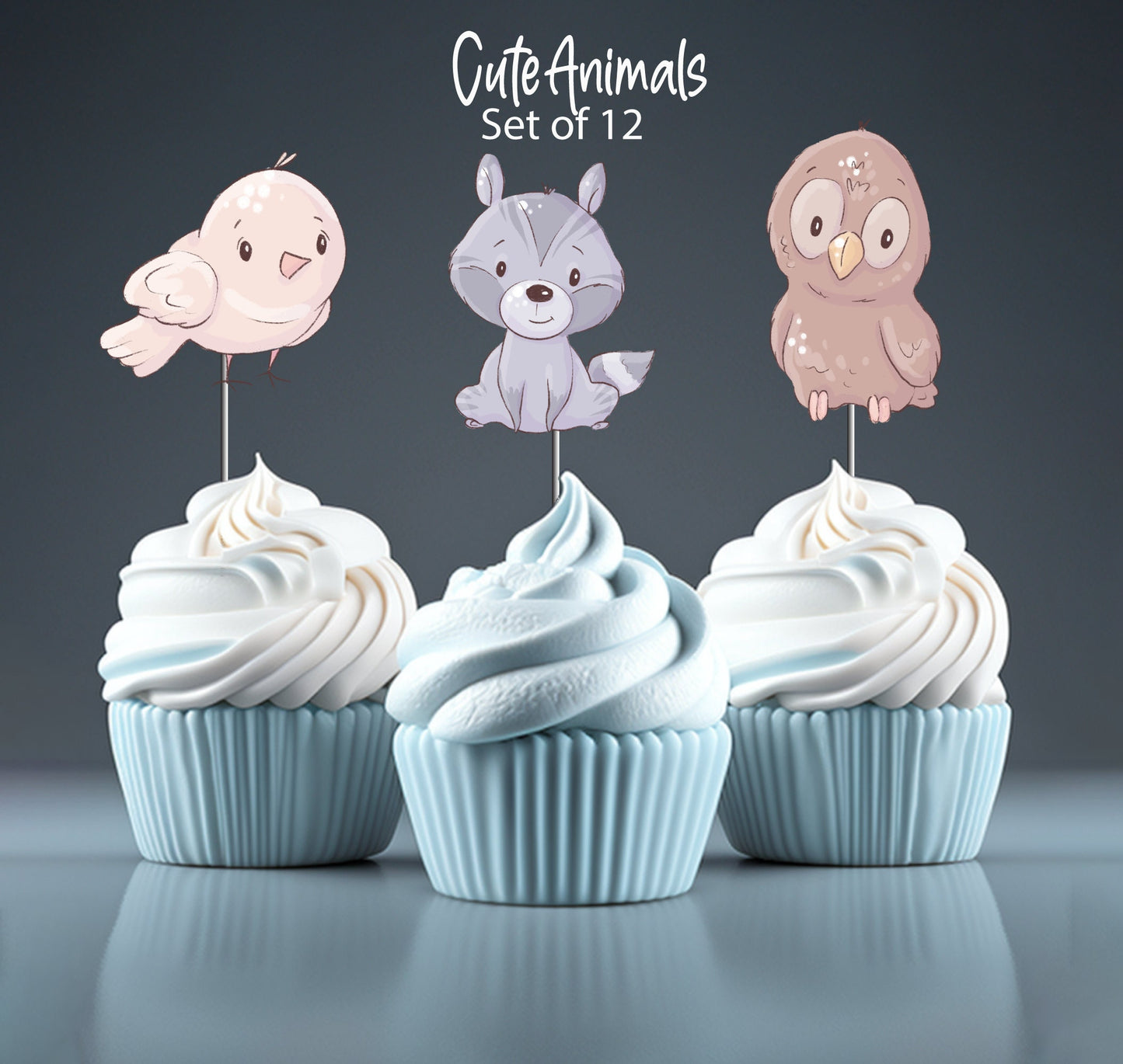 Cute forest animals cupcake toppers for kids/adult birthday parties/school bake sale. Set of 10+