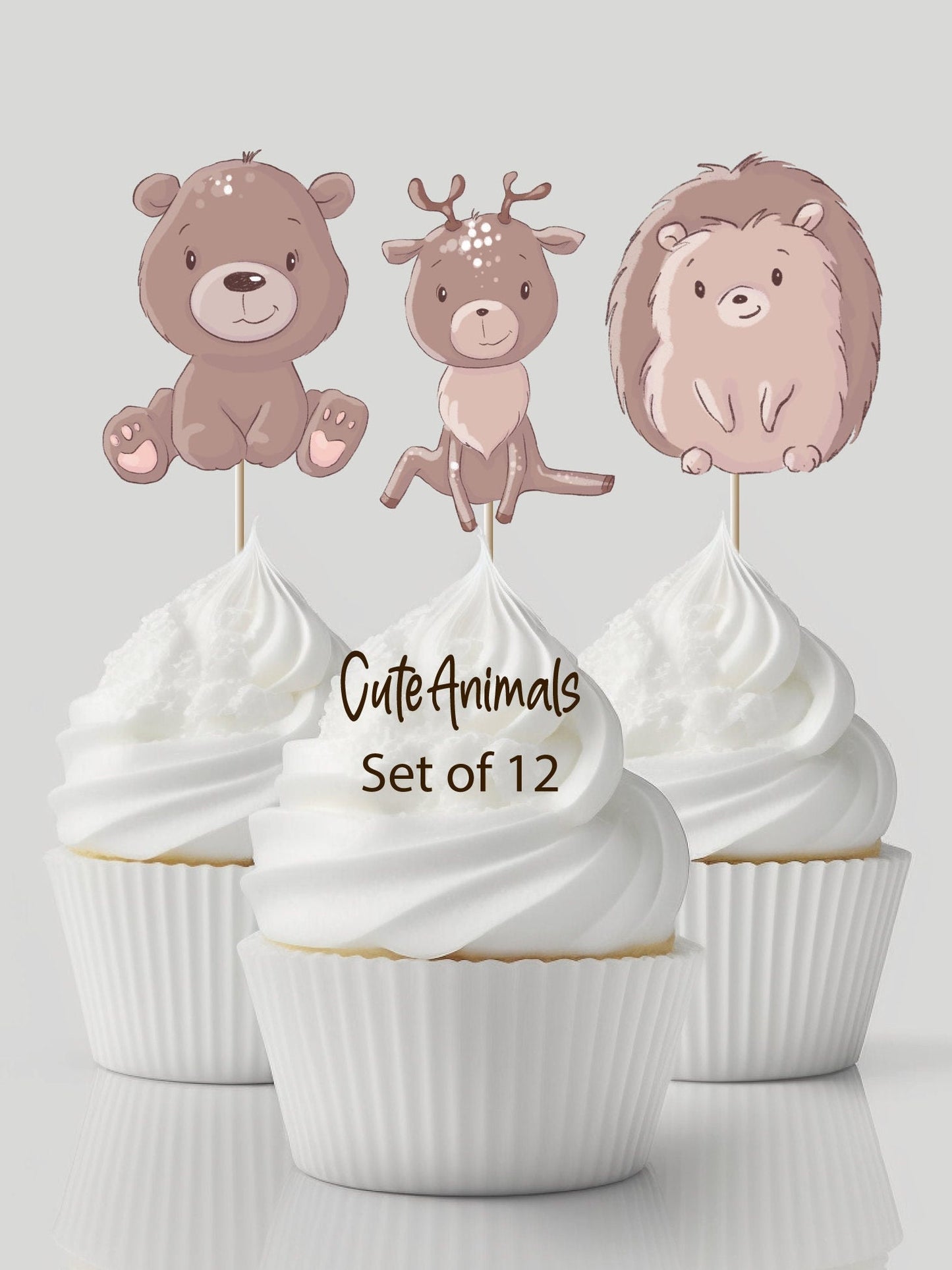 Cute forest animals cupcake toppers for kids/adult birthday parties/school bake sale. Set of 10+