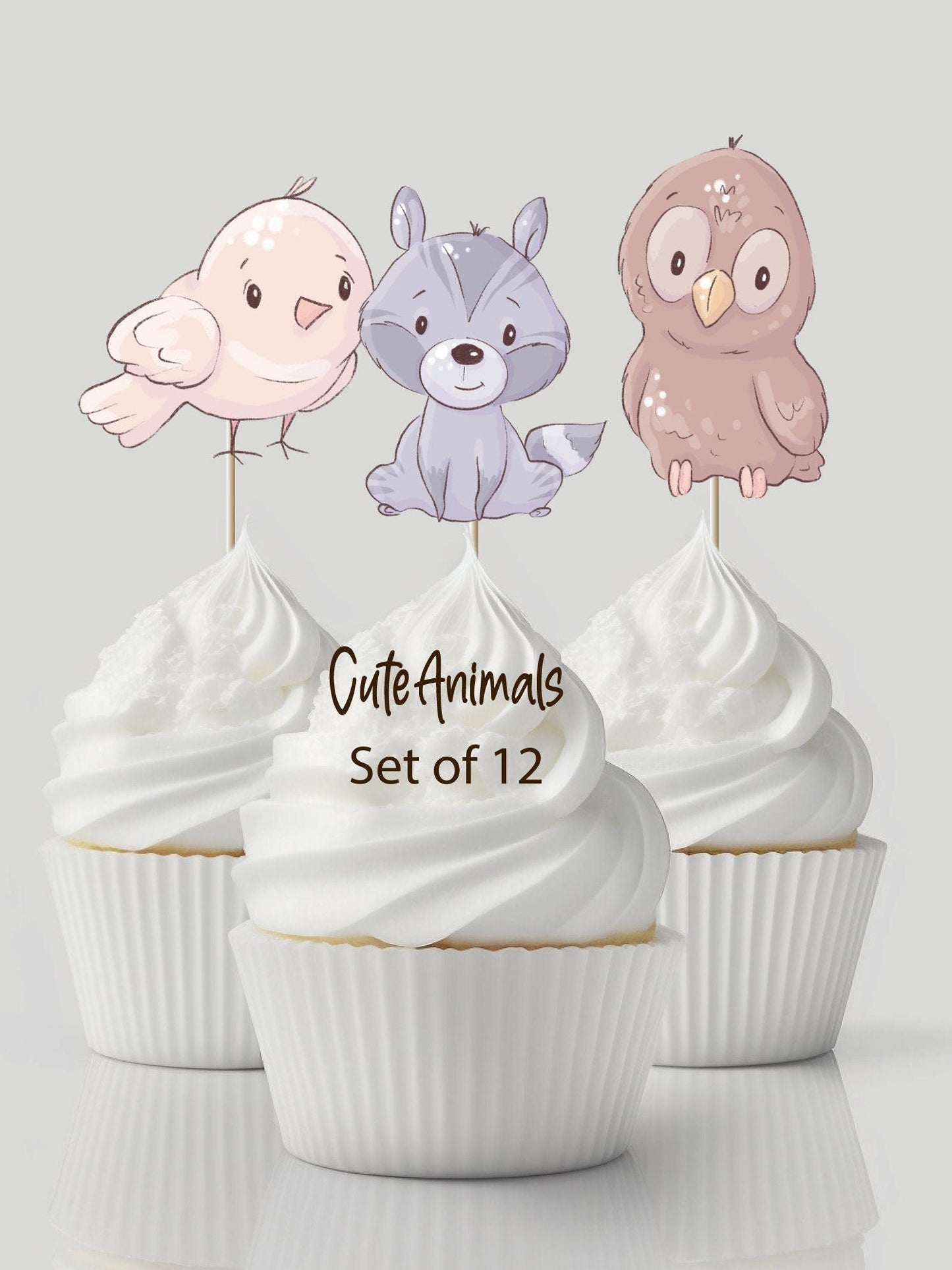 Cute forest animals cupcake toppers for kids/adult birthday parties/school bake sale. Set of 10+