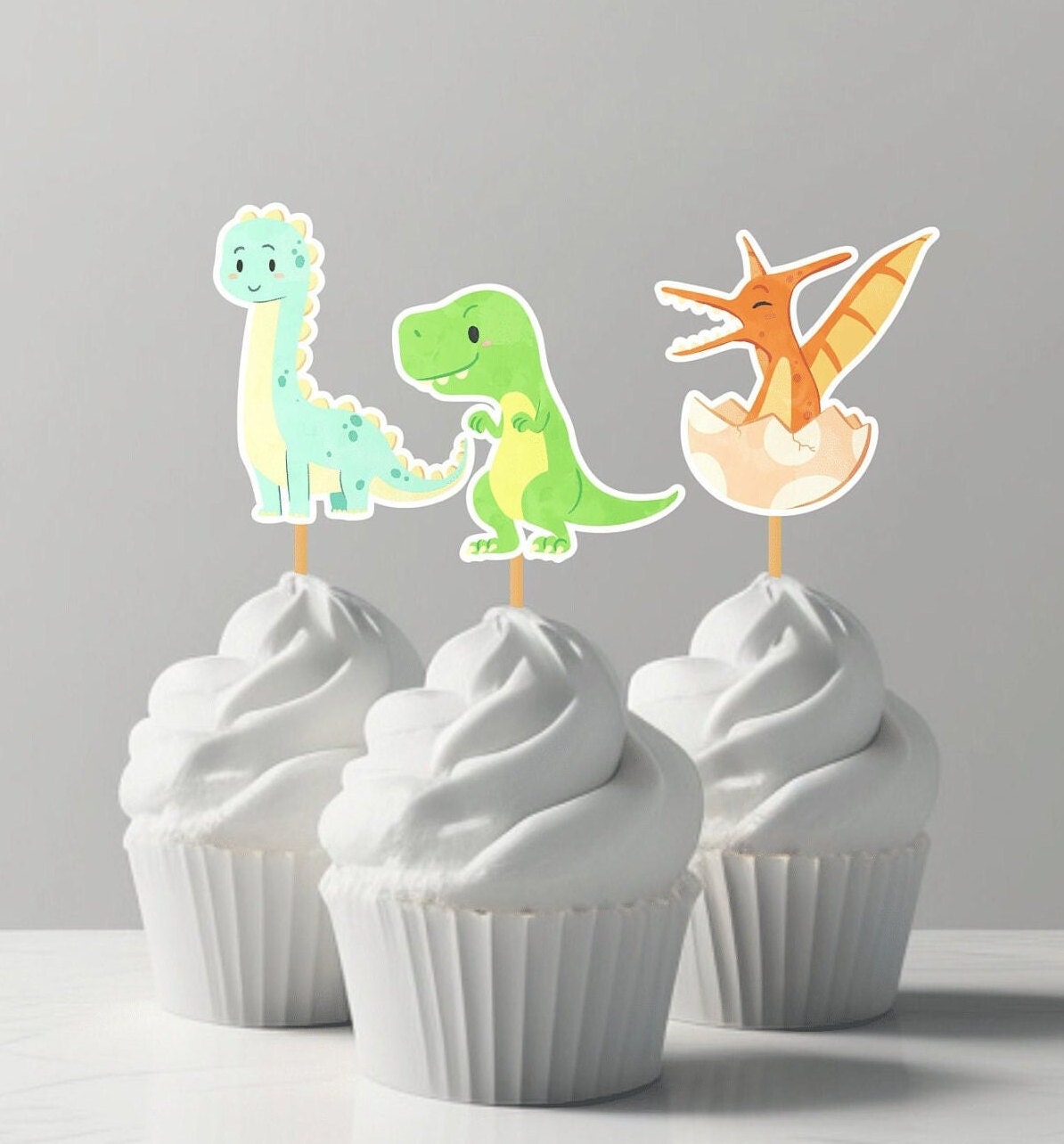 Cute Dinosaur (Dino) cupcake toppers for kids/adult birthday parties/school bake sale. Set of 10+