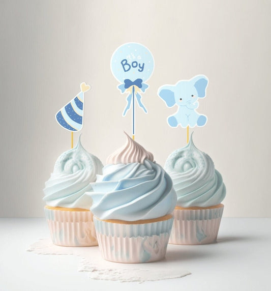 Baby shower boy cupcake toppers, 1st birthday boy cupcakes,set of 12