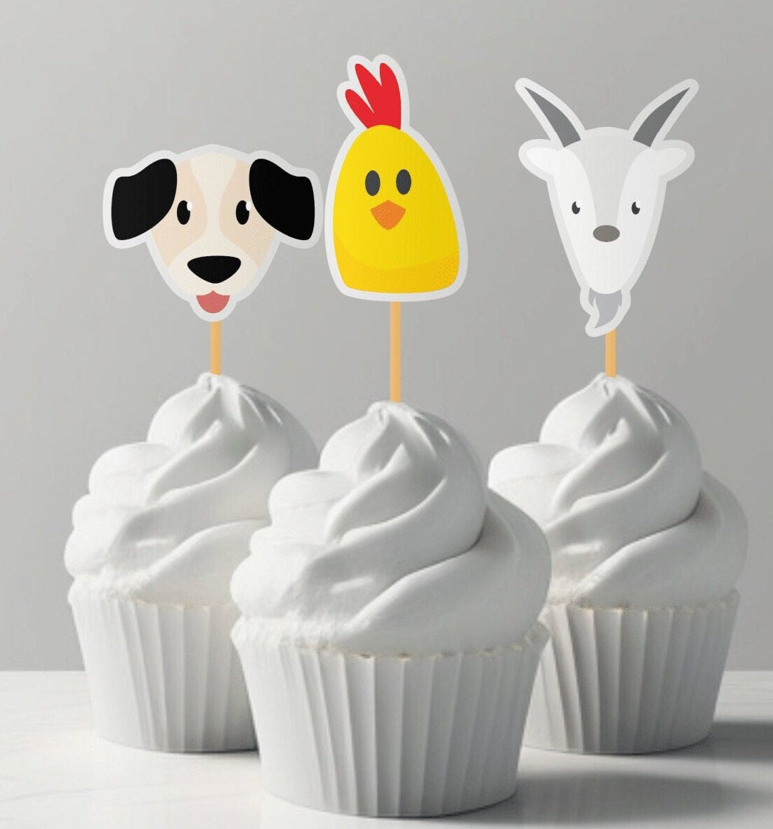 Cute farm animals  cupcake toppers for kids/adult birthday parties/school bake sale. Set of 10+