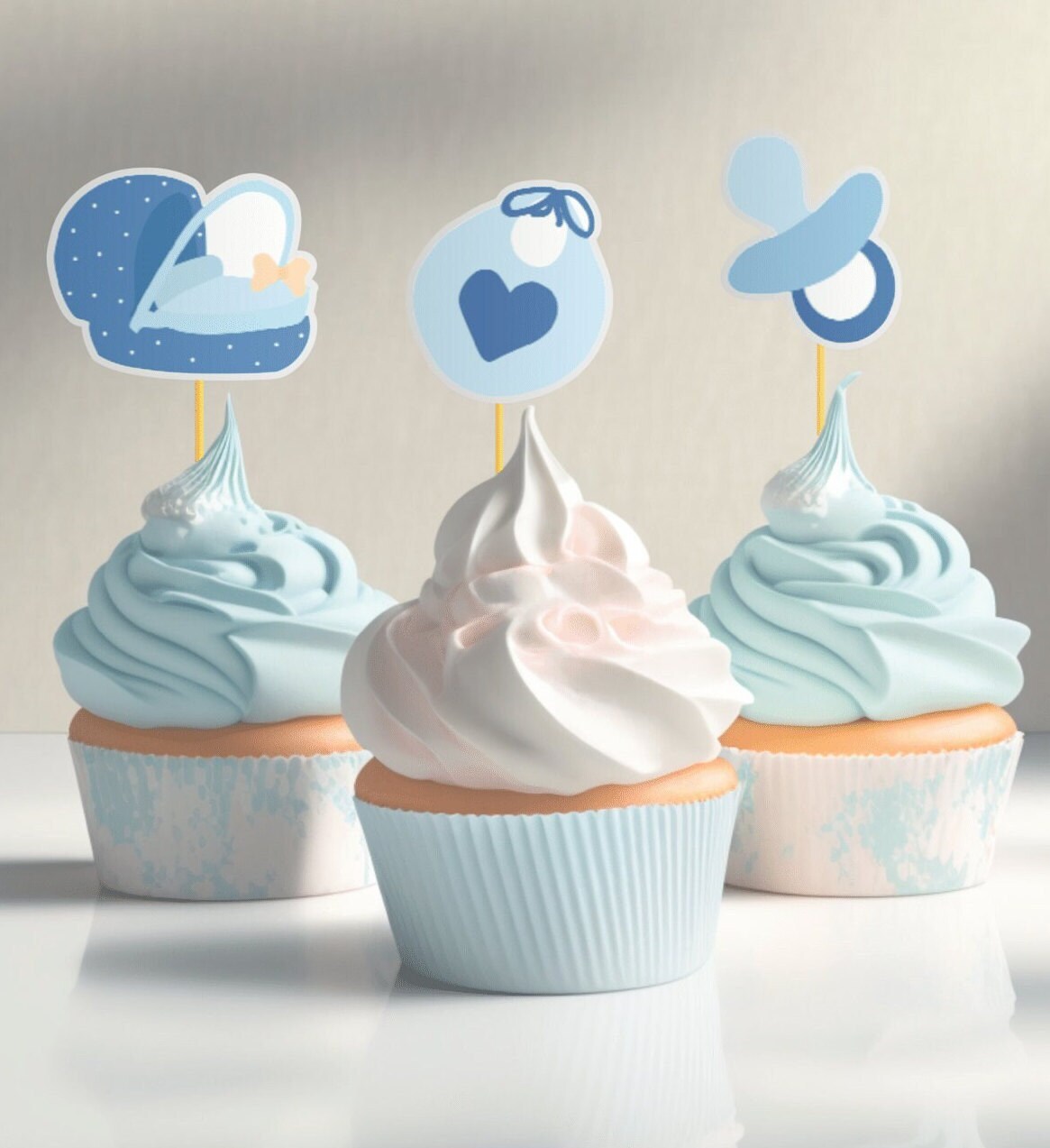 Baby shower boy cupcake toppers, 1st birthday boy cupcakes,set of 12