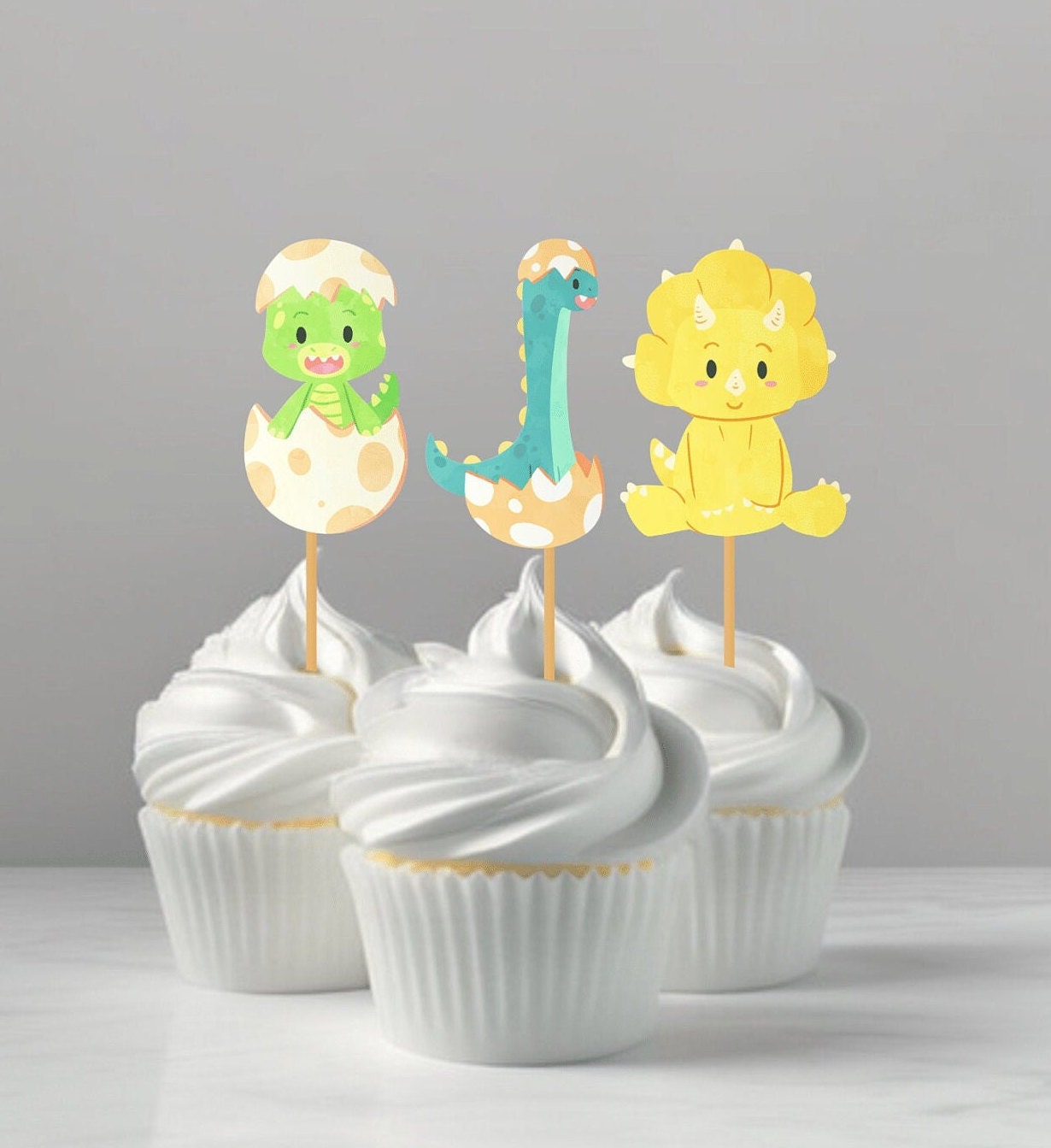 Cute Dinosaur (Dino) cupcake toppers for kids/adult birthday parties/school bake sale. Set of 10+