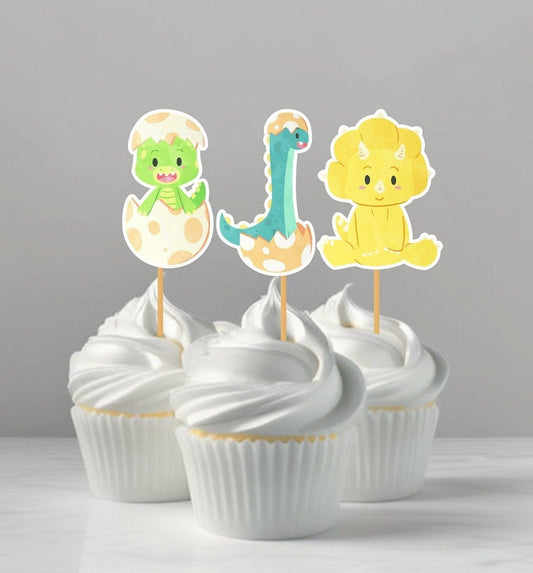 Cute Dinosaur (Dino) cupcake toppers for kids/adult birthday parties/school bake sale. Set of 10+