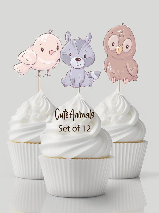 Cute forest animals  cupcake toppers for kids/adult birthday parties/school bake sale. Set of 10+